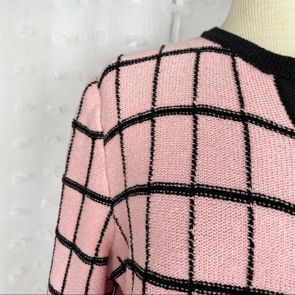 Vintage 80s 90s pink & black boxy sweater M - Picture 3 of 7